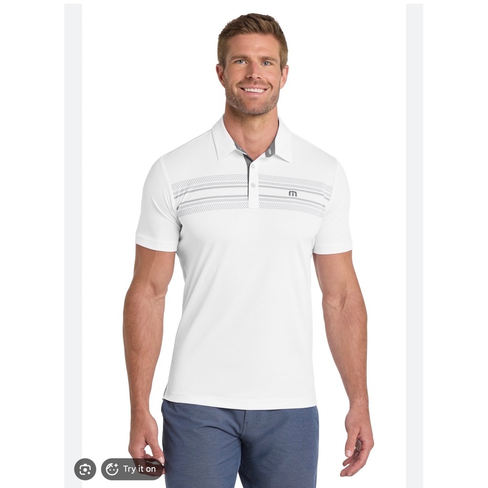 Travis‎ Mathew Monterey Chest Stripe Pima Cotton Polo Shirt White LOGO Mens 3XL
